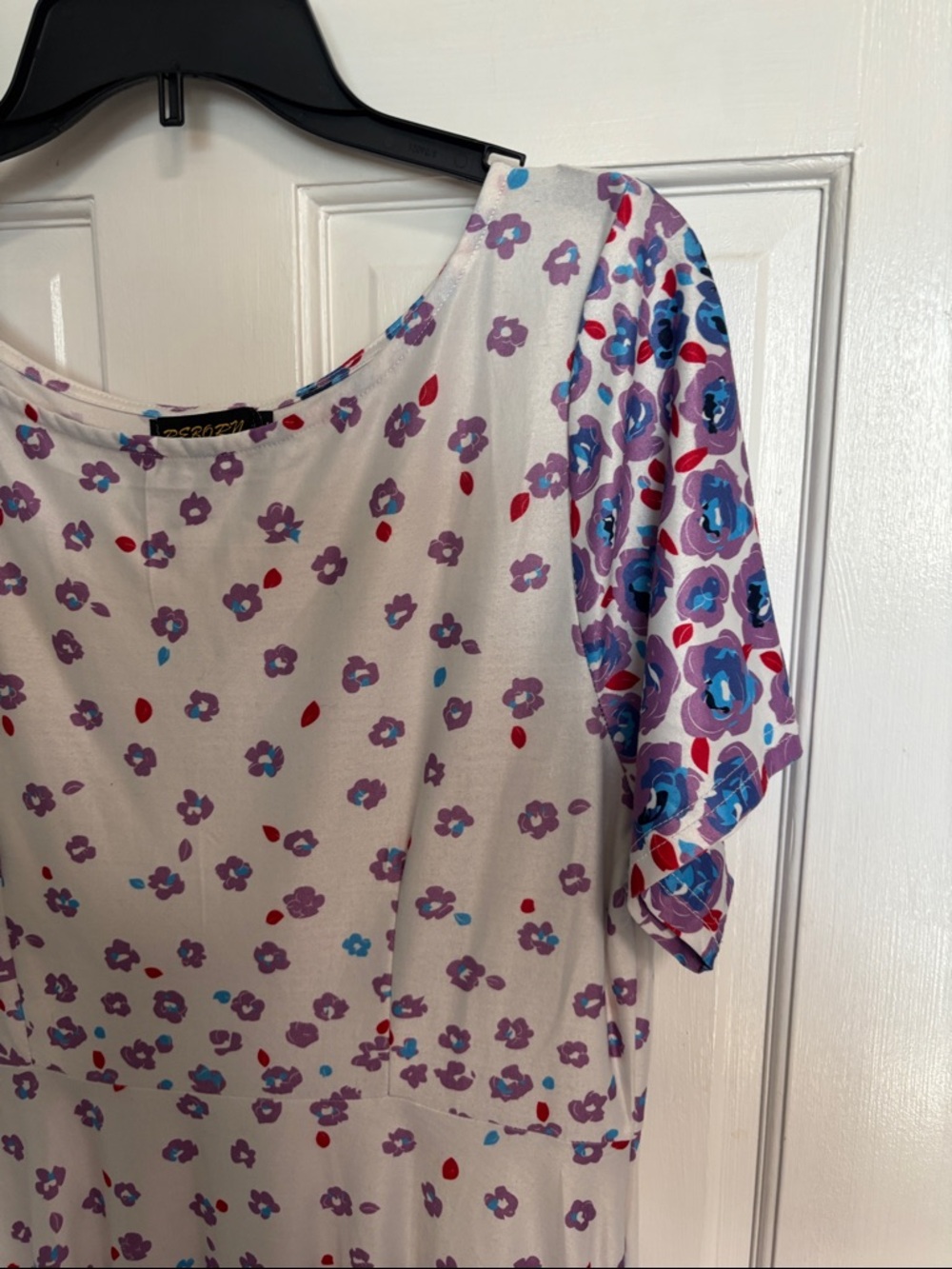 Reborn White Dress with Purple and Blue Floral Print - Picture 5 of 6